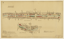 216306 Plattegrond van de Oudegracht te Utrecht met weergave van de percelen (ged.) met werfkelders, met huis- en ...